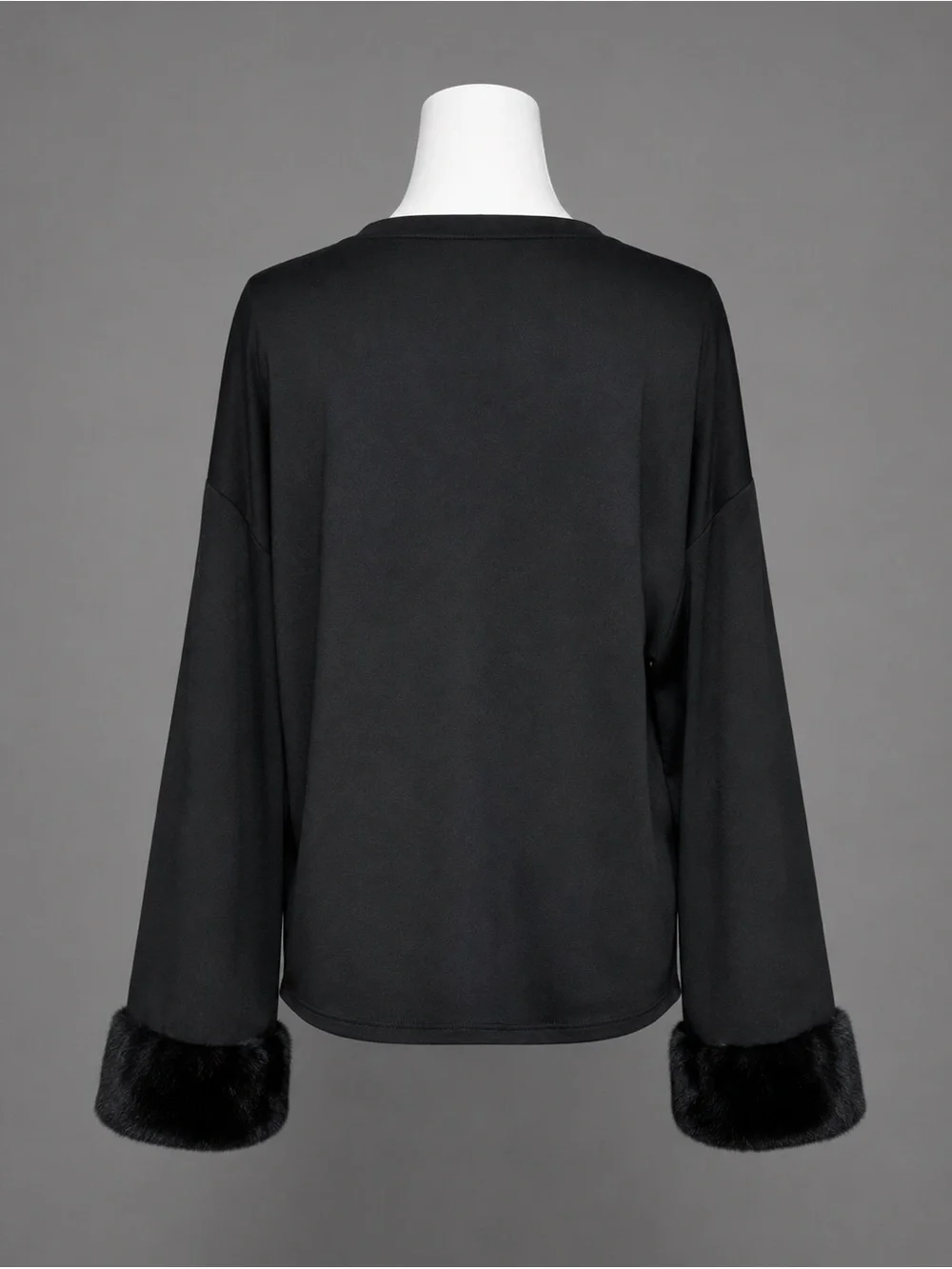 Zara Trafaluc Black Long Sleeve Top Faux Fur Cuffs Women’s M